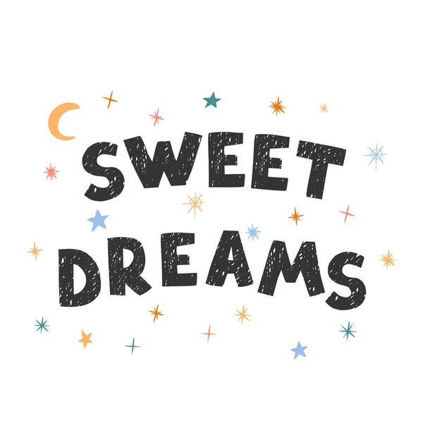Słodkie sny - zabawny ręcznie rysowany plakat dziecięcy z liternictwem — Wektor stockowy