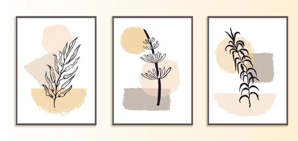 Set mit Collage modernes Poster mit abstrakten Formen und Illustration der Pflanze — Stockvektor