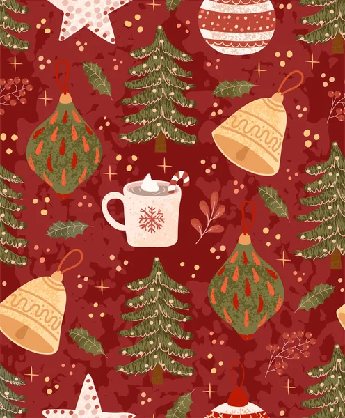 Fondo inconsútil colorido con ilustraciones coloridas de artículos de Navidad — Vector de stock