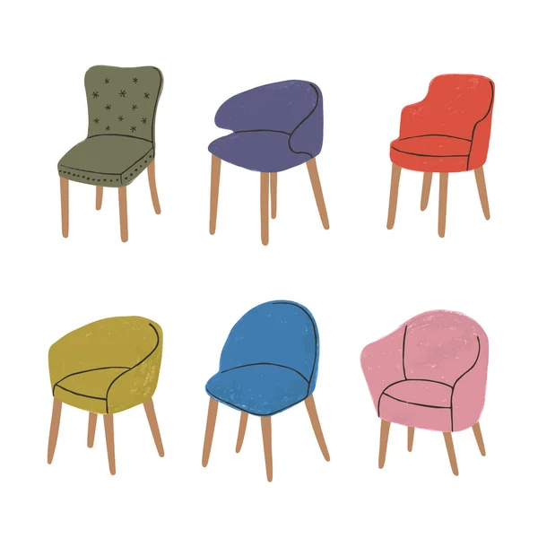Bunte Reihe von Illustrationen moderner bequemer Sessel — Stockvektor