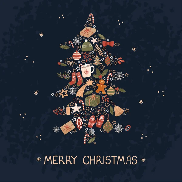 Χριστουγεννιάτικη Ευχετήρια Κάρτα με Εικονογράφηση Χριστουγεννιάτικου Δέντρου Διανυσματικά Γραφικά