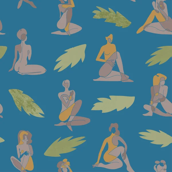 Fond sans couture avec illustration colorée du corps des femmes silhouette — Image vectorielle