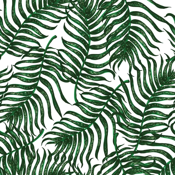 Bezešvé pozadí s barevnou ilustrací tropických palmových listů — Stockový vektor