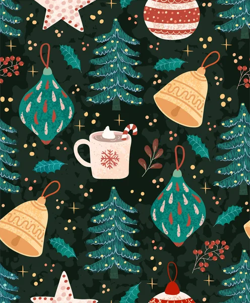 Fondo inconsútil colorido con ilustraciones coloridas de artículos de Navidad Ilustraciones De Stock Sin Royalties Gratis