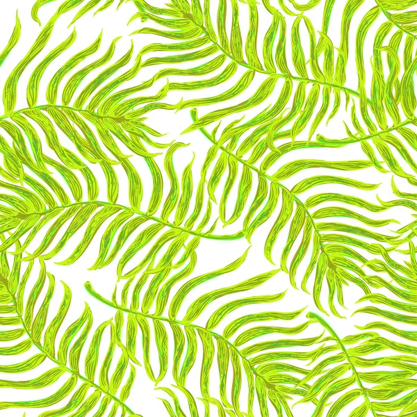 Fond sans couture avec illustration colorée des feuilles de palmier tropical — Image vectorielle