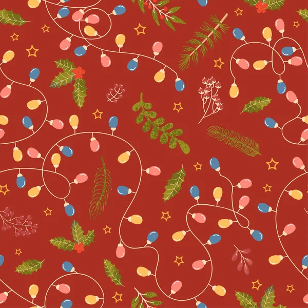 カラフルな手描きでシームレスな背景クリスマスホリーのイラスト — ストックベクタ