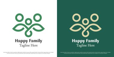 Aile ilişkisi logosu çizim çizim vektörü. Aile silueti baba, anne çocuk yaprağı bitkisi. Basit asgari soyut simge insan doğası.