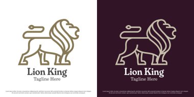 Lüks aslan logosu tasarım illüstrasyon vektörü. Ormanın vahşi yırtıcı kralının silueti. Basit, soyut, zarif yaban hayatı simgesi.