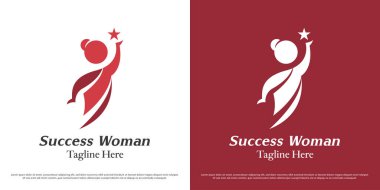 Kadın logosu tasarım illüstrasyon vektörü. Soyut kadın işveren başarı silueti. Asgari basit iş insanları simgesi simgesi.