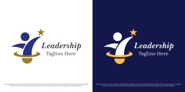 Başarı lider vektör logosu tasarımı çizimi. Yıldızlara uzanan insan silueti. Basit asgari soyut kurumsal girişimci iş vektörü simgesi.