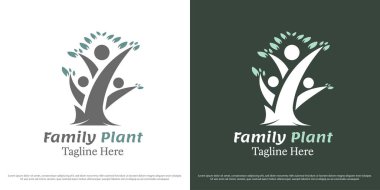 Aile ağacı logosu çizim çizimi vektörü. Siluet ağacı insanları bahçe pikniğine park eder. Soyut asgari simge simgesi.