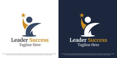Lider başarı logosu tasarım illüstrasyon vektörü. Profesyonel iş silueti. Soyut insan simgesi basit asgari vektör.