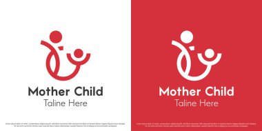 Anne ve çocuk logosu tasarım çizim vektörü. Çocuğuyla birlikte mutlu bir annenin silueti. Aile hayatının vektör simgesi.