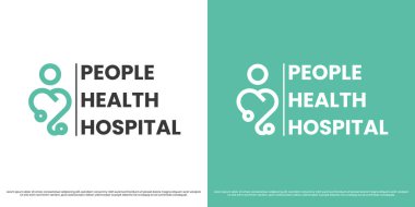 Sağlık görevlileri logo tasarım illüstrasyon vektörü. Hastanedeki kalp silueti. Klinik destek vektör simgesi vektörü.