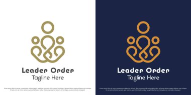 Lider şirket logosu tasarım çizim vektörü. Ofis lideri ve personel kadrosunun silueti. Basit minimalist simge simgesi.