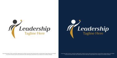 Liderlik iş logosu tasarım vektör simgesi. Hayallerindeki siluete ulaşan başarılı bir insan. Basit asgari modern şirket simgesi.