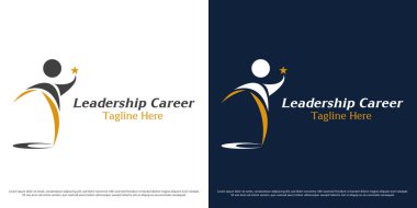 Liderlik iş logosu tasarım çizim vektörü. Başarılı bir bölük liderinin silueti. Basit asgari soyut simge simgesi.