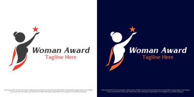 Kadın kariyer logosu tasarımı vektör çizimi. Başarılı bir iş kadınının silueti. Basit asgari profesyonel iş simgesi simgesi.