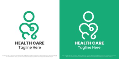 Sağlık görevlileri logo tasarım illüstrasyon vektörü. Sağlık kliniği silueti. Sağlık simgesi.