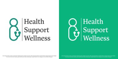 Sağlık destek logosu tasarım illüstrasyon vektörü. Hasta sağlığı silueti. Sağlık hizmetleri simgesi.