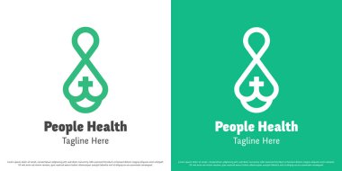 Sağlıklı insanlar logo tasarım illüstrasyon vektörü. Hastanenin hasta silüeti. Sağlık hizmetleri simgesi.