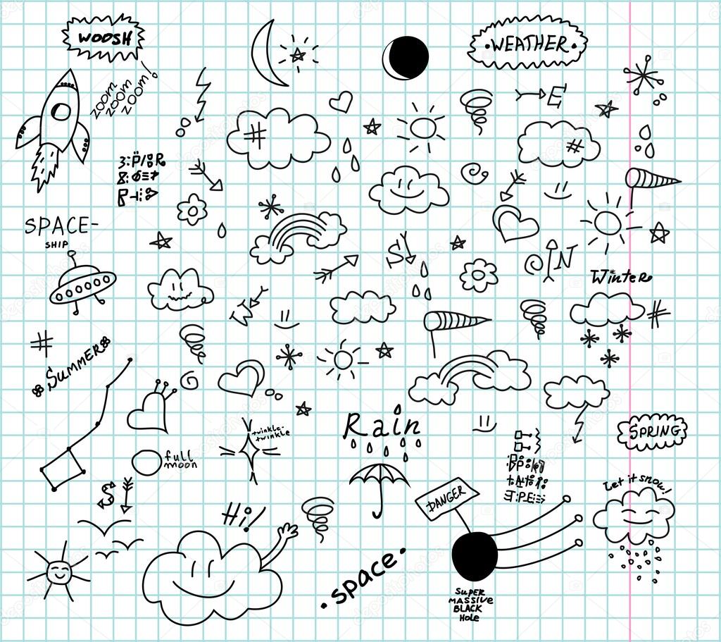 Weather and space hand drawn doodles