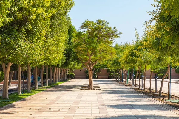 Middle East, Arabian Peninsula, Oman, Muscat. Garden of the Sultan Qaboos Grand Mosque in Muscat.