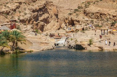 Orta Doğu, Arap Yarımadası, Umman, Al Batinah Güney, Wadi Bani Khalid. 25 Ekim 2019. Wadi Bani Khalid 'deki yüzme havuzları.
