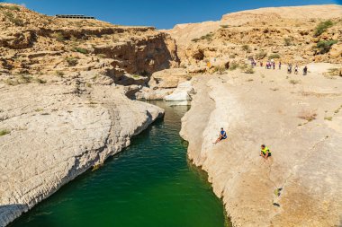 Orta Doğu, Arap Yarımadası, Umman, Al Batinah Güney, Wadi Bani Khalid. 25 Ekim 2019. Wadi Bani Khalid 'deki yüzme havuzları.
