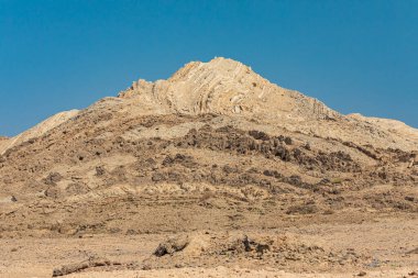 Orta Doğu, Arap Yarımadası, Umman, Güney Ash Sharqiyah, Jaalan Bani Bu Ali. Umman 'daki bir dağda katlanmış tortul kaya..