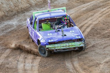 Burnet, Texas, USA. April 10, 2021. Competitor in the demolition derby in Burnet, Texas. clipart