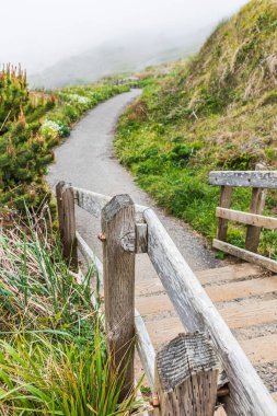 Bandon, Oregon, ABD. Oregon sahilinde asfalt bir yürüyüş yolu..