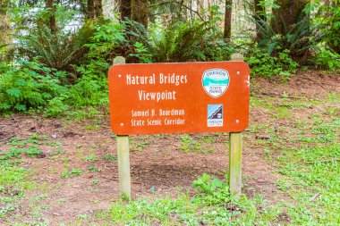 Doğal Köprüler Bakış Açısı, Oregon, ABD. 30 Nisan 2021. Doğal Köprüler Bakış Amaçlı İmzala.