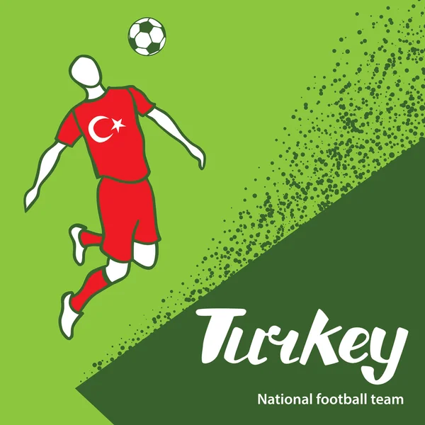 Turkije. Voetbalelftal van Turkije. Vector illustratie met de Football speler en de bal. Vector handgeschreven belettering. — Stockvector