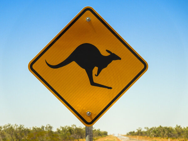 Warning sign for Kangaroo crossing in the Australian outback