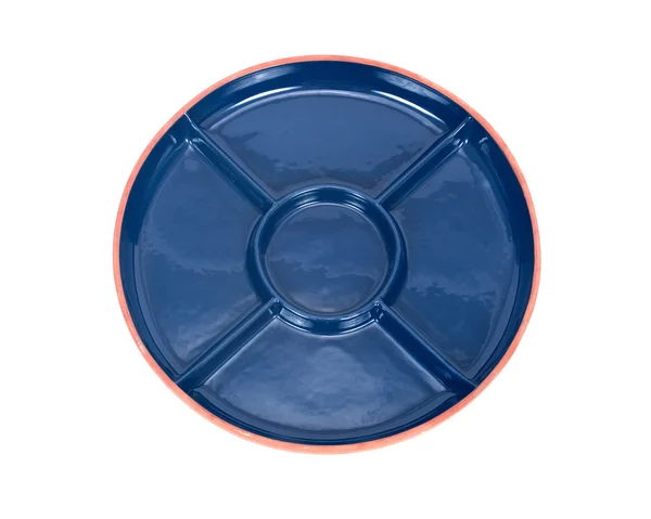 Azul partido redondo cerâmica dividida servindo bandeja de prato — Fotografia de Stock