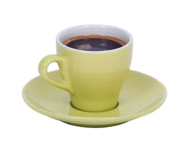 Black coffee in green cup on saucer — Stock Photo, Image