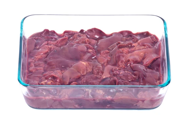 Organic chicken liver in glass container — Stock Photo, Image