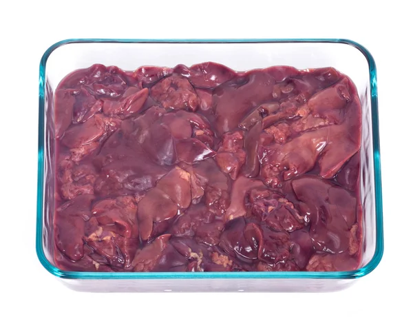 Organic chicken liver in glass container — Stock Photo, Image
