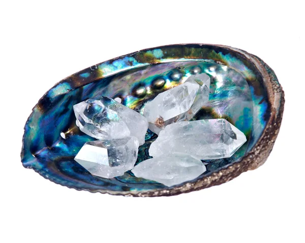 Quartz crystal in oester schelp — Stockfoto