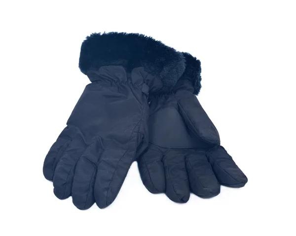 Harige lange zwarte winter handschoenen — Stockfoto