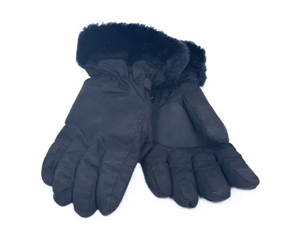 Harige lange zwarte winter handschoenen — Stockfoto