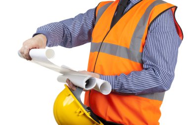 Bina Surveyor planları kontrol turuncu görünürlük yeleği