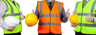 Üç bilirkişi Yaşasın vererek yüksek görünürlük yelekler içinde site