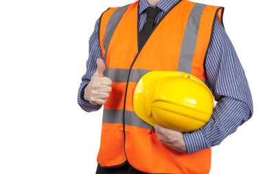 Yaşasın vererek turuncu görünürlük yeleği arazi bina