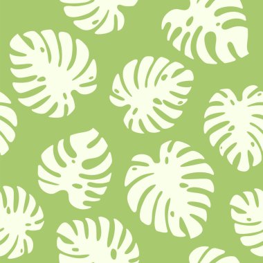 Vector seamless pattern of hand drawn tropical monstera leaves. Nature green floral background for wrapping paper, print, fabric, web, wallpaper. Summer botanical banner