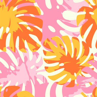 Seamless floral pattern from tropical monstera deliciosa plant. Abstract natural background