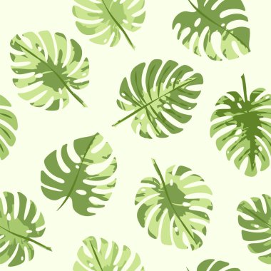 Vector seamless pattern of hand drawn tropical monstera leaves. Nature green floral background for wrapping paper, print, fabric, web, wallpaper. Summer botanical banner