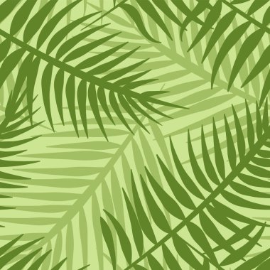 Green tropical foliage, light nature background, seamless abstract palm leaves pattern. Vector illustration for fabric, wallpaper, package, banners