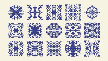 Mediterranean ceramic tile pattern collection, set of ornaments, templates isolated on white background